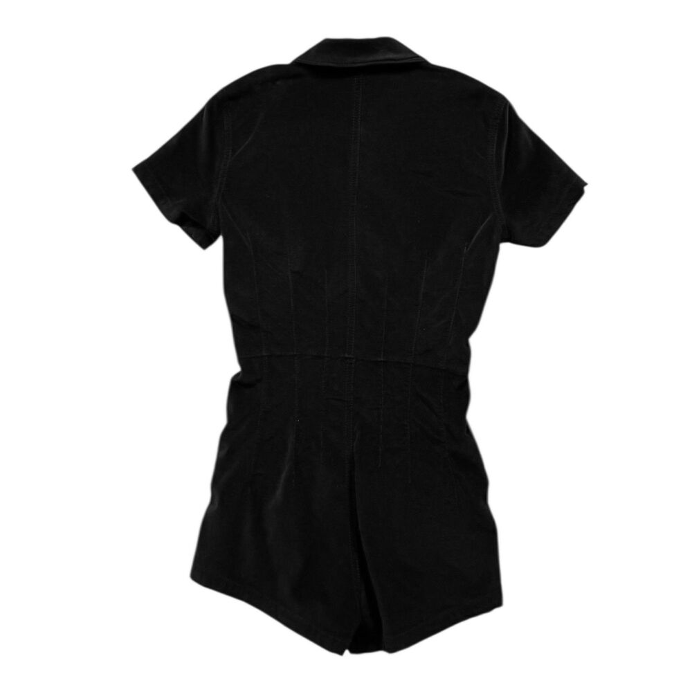 Free People Romper Womens Small Black Corduroy Zip Front Short Sleeve Jumpsuit - Picture 2 of 9